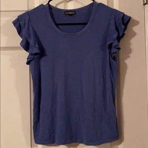 Express Tops - Express Ruffle Flutter Sleeve Blue T-shirt Express Tops - Express Ruffle Flutter Sleeve Blue T-shirt